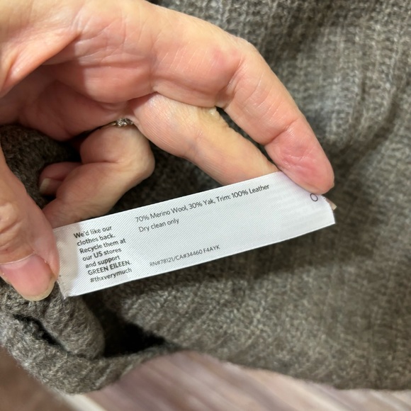 Eileen Fisher Scoop Neck Sweater With Leather Trim - Picture 7 of 8